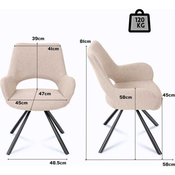 MEUBLE COSY Esstisch mit 2 Esszimmerstühle, Essgruppen, 3er-Set, Runder Esstisch, Küchentisch mit 2 Essstühlen, Stahlgestell, für Esszimmer Küche Wohnzimmer, Weiß + Beige – Bild 3
