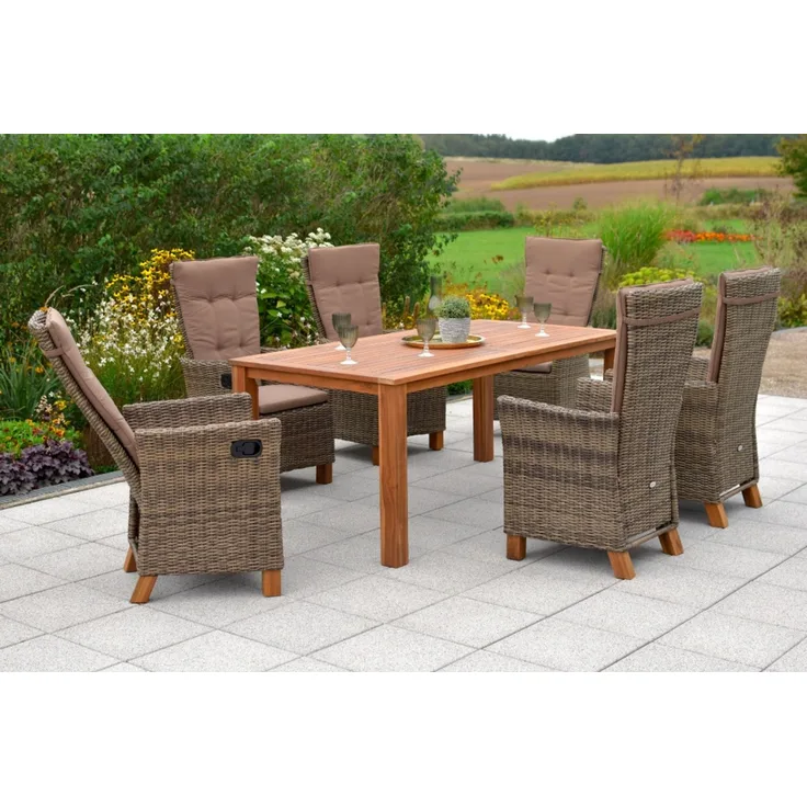 Toskana Gartenmöbel Set 7tlg, Gasdruck, 185 x 90 cm, natur