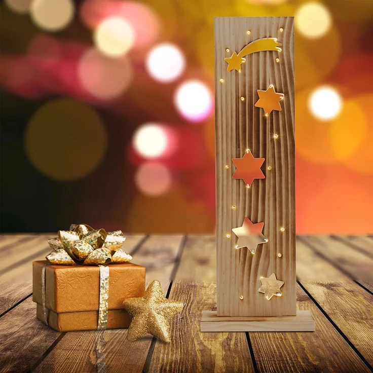 LED Weihnachtsdeko, Sternenmuster, Holz Kiefer, H 60 cm – Bild 6