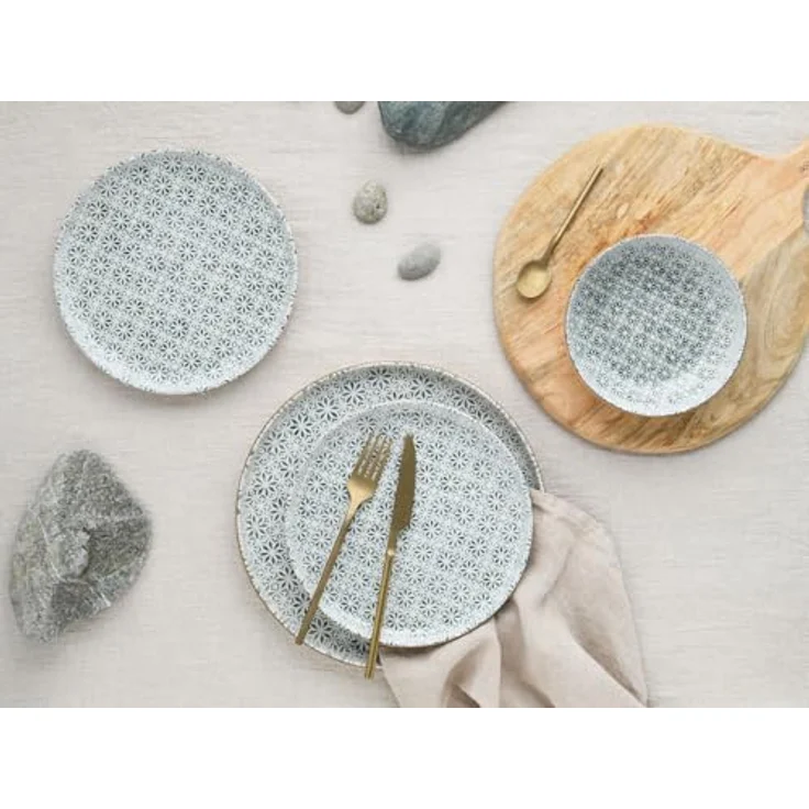 Creatable Tafelservice Uno Emiliana, 12-teiliges Geschirrset aus cremefarbener und grauer Keramik, lebensmittelecht und stapelbar – Bild 7