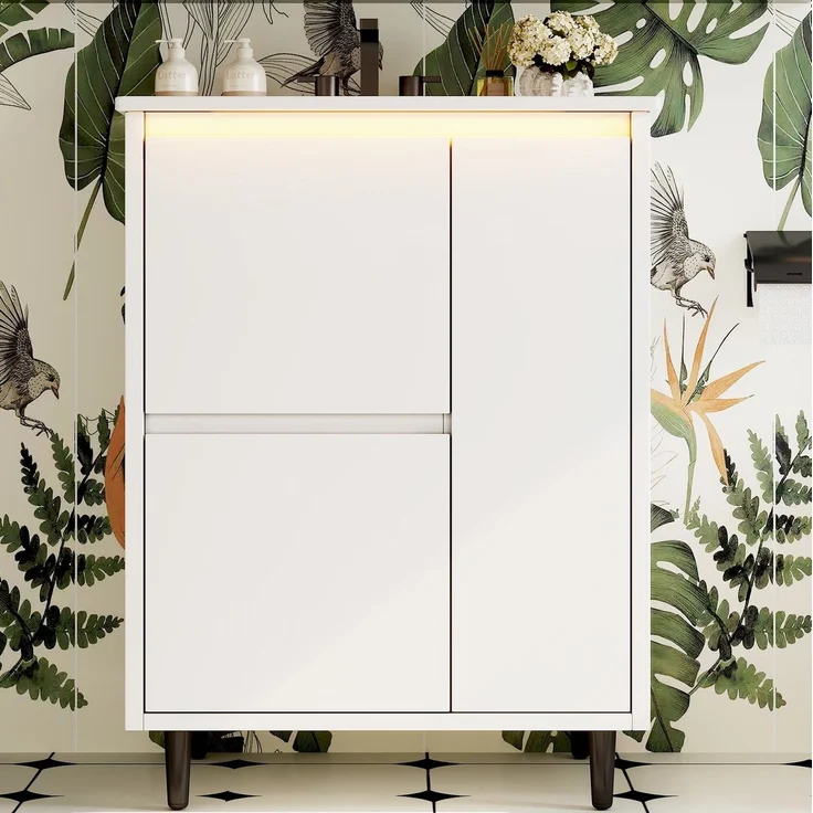 Freistehender Waschtisch 61 x 46,5 x 87 cm mit Keramikbecken, zwei Schubladen und Schrankfach – Weiß – Bild 5