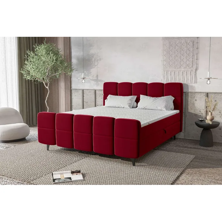 99rooms Capri Boxbett 160x200 cm Velours KRONOS Rot