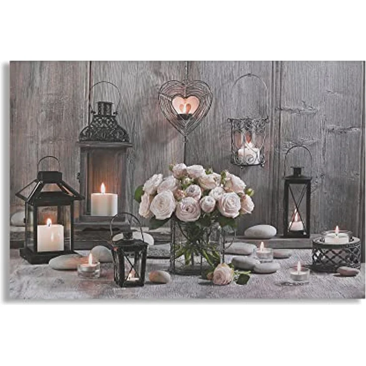Art For The Home Cosy Kerzen LED Leinwandbild, 60x90cm mit Holzrahmen und 3D-Lichteffekt – Bild 1