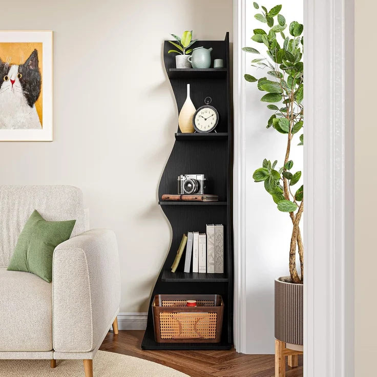 LITTLE TREE Kleines Eckregal, modernes 5-stöckiges Wandeck-Bücherregal, stilvolles Bücherregal, Aufbewahrungsregal für kleinen Raum, Wohnzimmer, Schlafzimmer – Bild 4