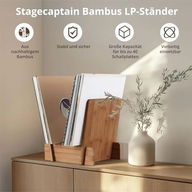 Stagecaptain Aufbewahrungsbox LPSB-40 Bambus LP-Ständer Regal für Schallplatten und mehr (inklusive Schrauben für den Zusammenbau), Platz für bis zu 40 12"-LPs – Bild 2