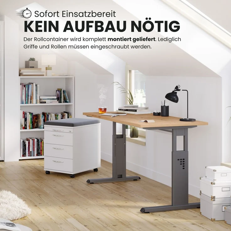 bümö Rollcontainer mit Schubladen, Container abschließbar aus Holz in graphit - Rollwagen für's Büro als Schreibtisch Unterschrank, Bürocontainer od. Schreibtischcontainer mit Streifengriffe, AC30-G-G-SG – Bild 5
