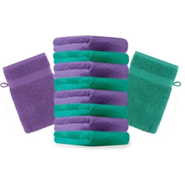 Betz Waschhandschuh 10 Stück Premium 16x21 cm Farbe smaragdgrün und lila, (Set, 10-St) – Bild 4