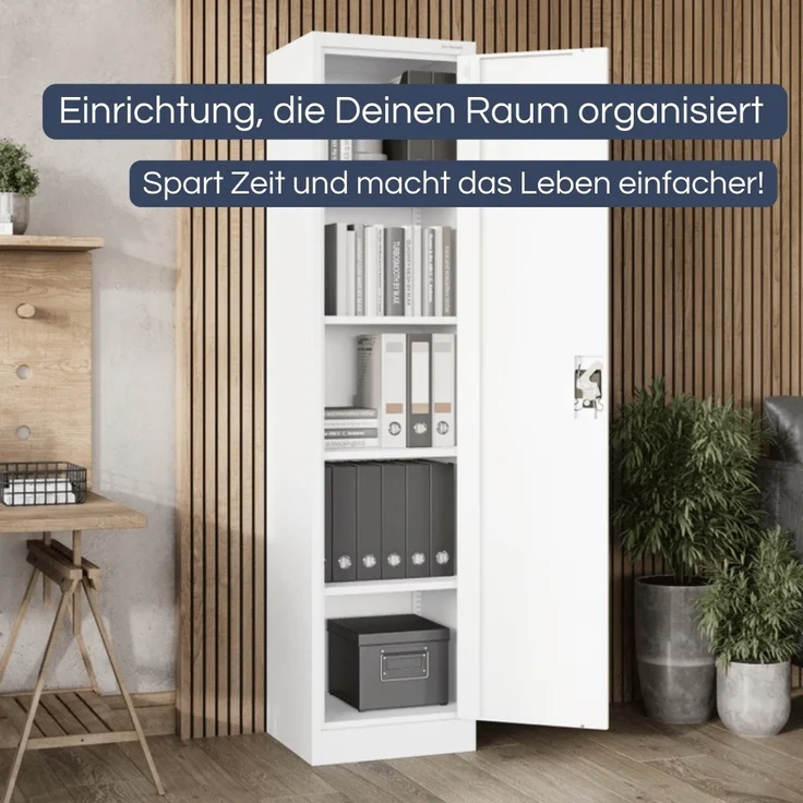 Aktenschrank abschließbar KADO - 5 Ebenen verstellbar, Flügeltüren | Metallschrank Werkstatt Mehrzweckschrank Büroschrank aus Stahl Werkzeugschrank, 185x45x40cm Weiß – Bild 3