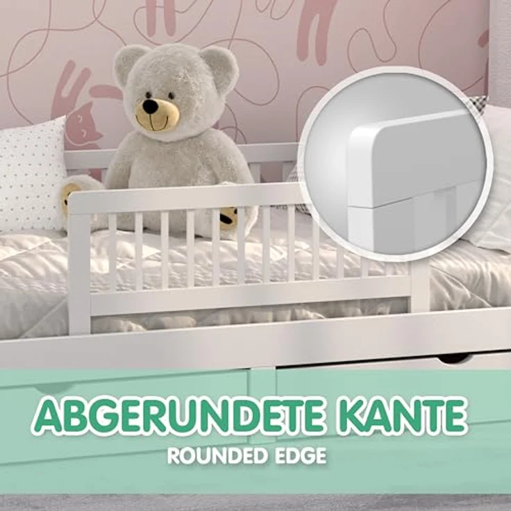 CADANI Kinder Bettgitter Baby Bettschutzgitter klappbarer Rausfallschutz aus Massivholz für Elternbett und Kinderbett weiß 90x40 cm – Bild 7