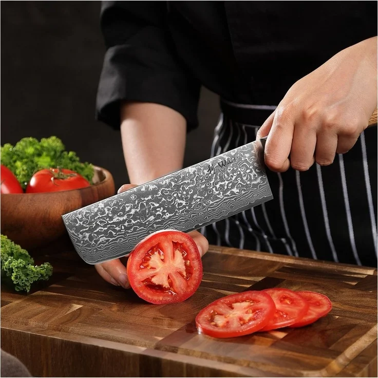 Wakoli Asiamesser EDIB Pro Nakiri Damastmesser I Kochmesser Küchenmesser I 18 cm Klinge, 67 Lagen Damaststahl, VG-10 Stahlkern – Bild 2