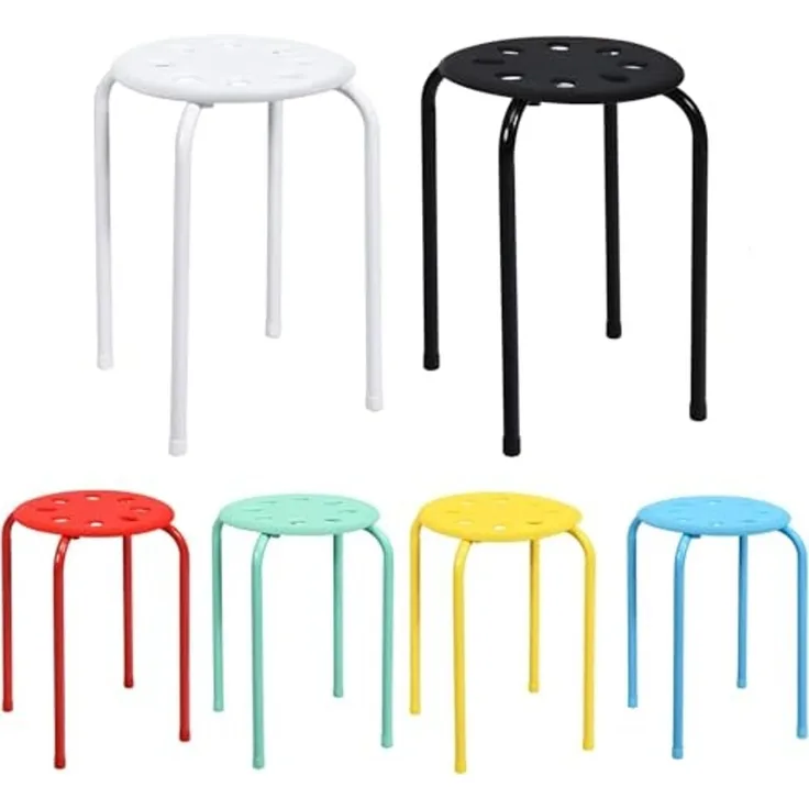 FANTASK 6er Set Stapelhocker 44,5 cm hoch, Bunt Büro Esszimmerhocker stapelbare Metallhocker, Hocker für Zuhause