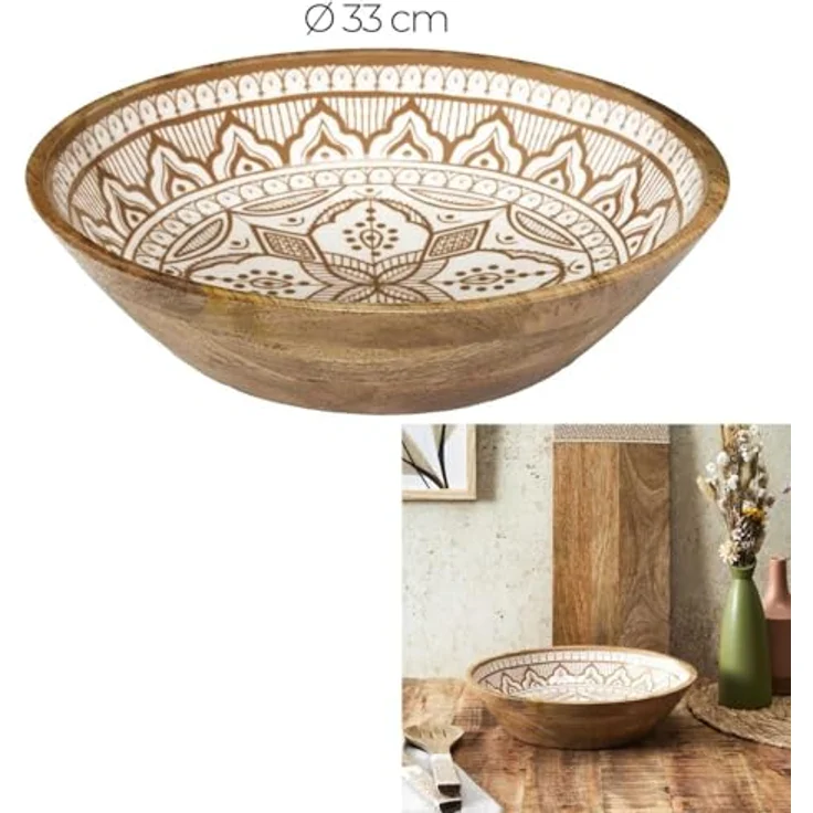 HOME DECO FACTORY, KA0570, Dune Mango Wood Terracotta Salad Bowl, Elegant and Modern Design, Ideal for Salads and Dishes, Easy Maintenance, Size 33 cm, Colors White, Brown, Orange – Bild 4