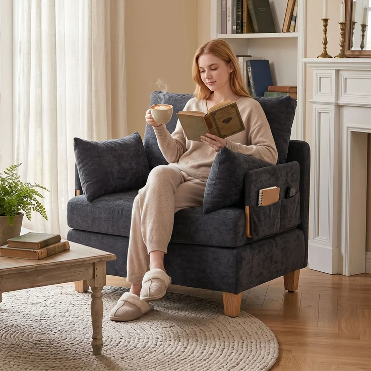 HOMCOM Schlafsessel, Polyester, Dunkelgrau, 94L x 63B x 89H cm – Bild 9