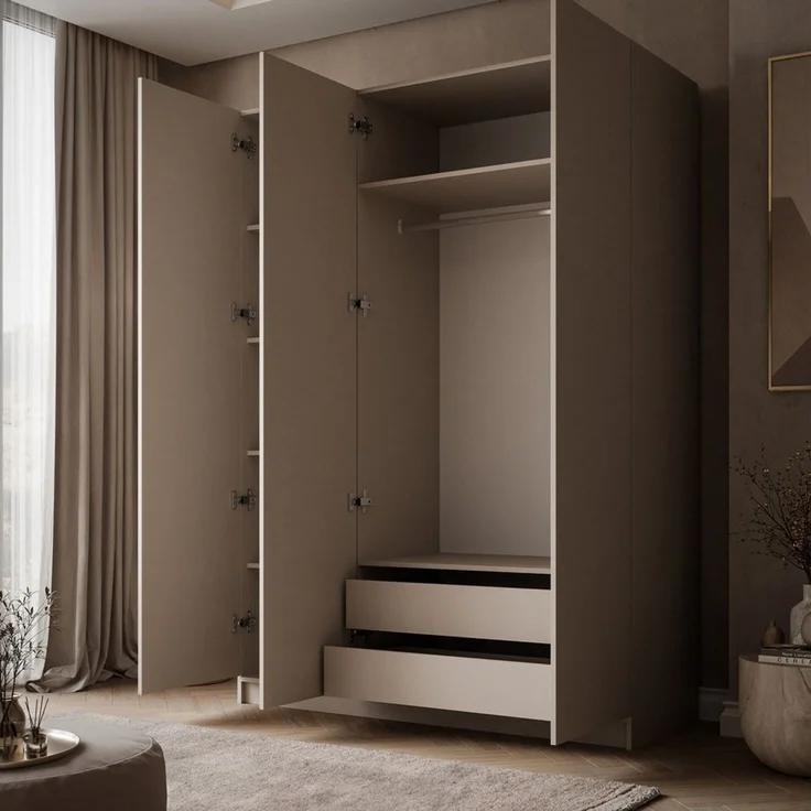 Lookway Kleiderschrank AUREL 3D KASCHMIR mit Spiegel Drehtürenschrank mit 3 Türen 100x210x57 cm – Bild 3