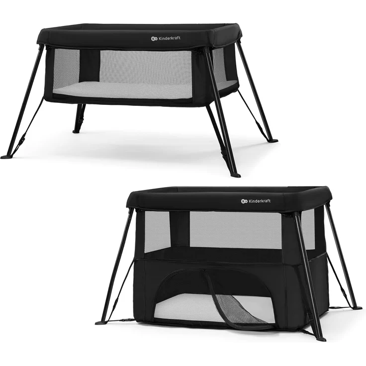 Kinderkraft CAMI Babybett 3 in 1, Reisebett baby ab geburt bis 3 Jahre, Laufgitter funktion, Einfache kompakt zusammenklappen, Reiserucksack enthalten, Zwei Ebenen, Schwarz