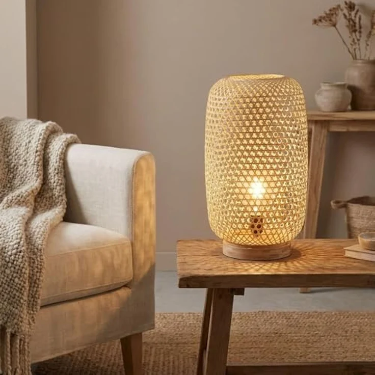 LED Stehleuchte, Bambus-Geflecht, natur, H 55 cm – Bild 3