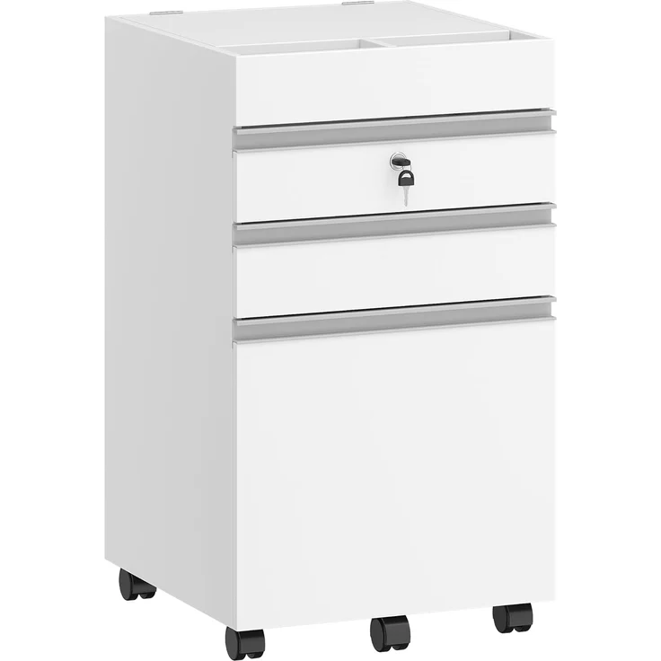 Rollcontainer, Aktenschrank, abschließbarer Büroschrank mit 3 Schubladen, zusätzlichem Stauraum Oben, Schubladenschrank für A4, Letter, für Büro, Homeoffice, Weiß – Bild 2