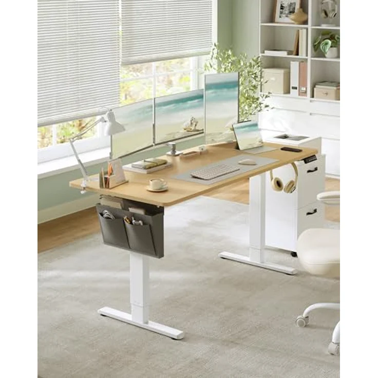 SONGMICS Höhenverstellbarer Schreibtisch elektrisch, 160x70 cm, Verstellbarer Tisch, Memory-Funktion für 4 Höhen, für Büro, goldeichenfarben LSD136Y01 – Bild 3