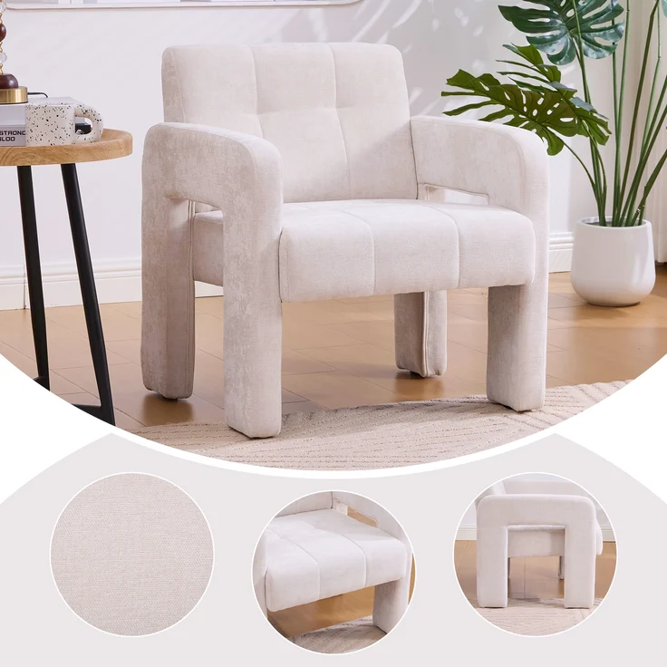 LVHOM Sessel Skandinavischer Stil, Polstersessel Cordstoff, Relaxsessel Einzelsessel Loungesessel, für Wohnzimmer, Büro, Schlafzimmer, Beige – Bild 4