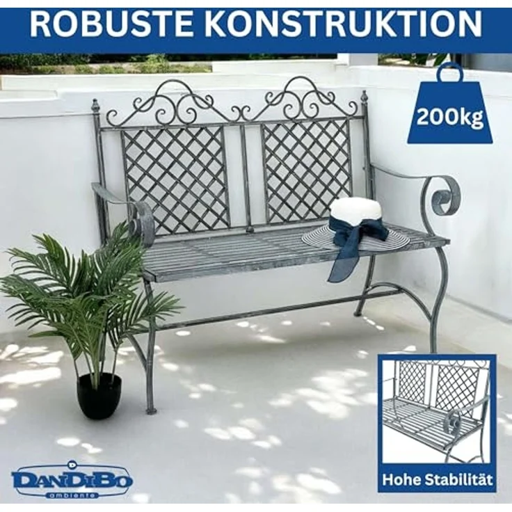DanDiBo Gartenbank Wetterfest 2 Sitzer Metall Grau 120 cm 96592 Sitzbank Eisen Bank Garten Antik Parkbank – Bild 4