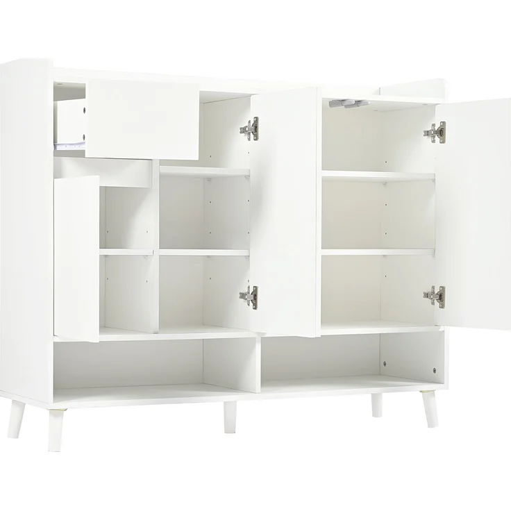 Merax Schuhschrank, Sideboard, mit großem Stauraum, 4 Türen und 1 Schubladen mit einem verstellbaren Regal, Weiß – Bild 8