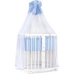 Waldin Babybett aus Holz 7in1 mit Matratze, mitwachsendes Kinder-Bett, belüftet, Boden 5-fach verstellbar, All-Inclusive-Set Holz weiß, Stoffe blau
