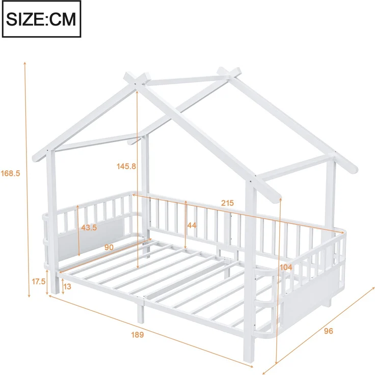 ZUBALIYA Kinderbett 90 × 200 cm, Metall, Schutzgitter, Weiß – Bild 5