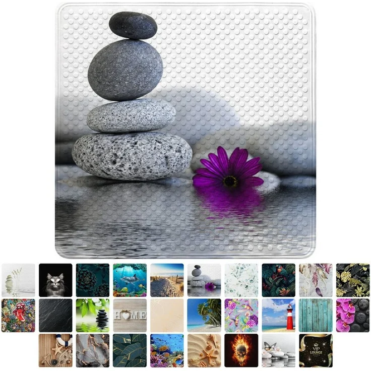 Sanilo Duschmatte, mit Motiv, rutschfest, waschbar, quadratisch, 230 extra starke Saugnäpfe, Kunststoff PVC, 53 x 53 cm, Energy Stones – Bild 5