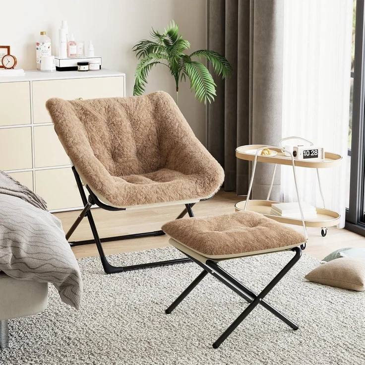 Sessel Klappbar Lesesessel Fußhocker Erwachsene Wohnzimmer Braun – Bild 2