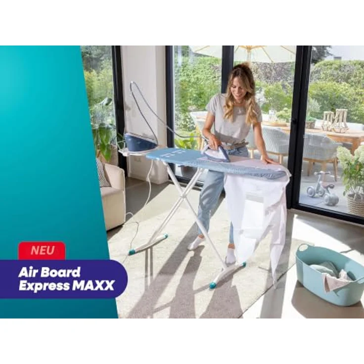 Leifheit Air Board Express L Solid MAXX, ultraleichter Bügeltisch mit 130 x 45 cm Bügelfläche, höhenverstellbar bis 100 cm, ideal für Dampfstationen – Bild 3