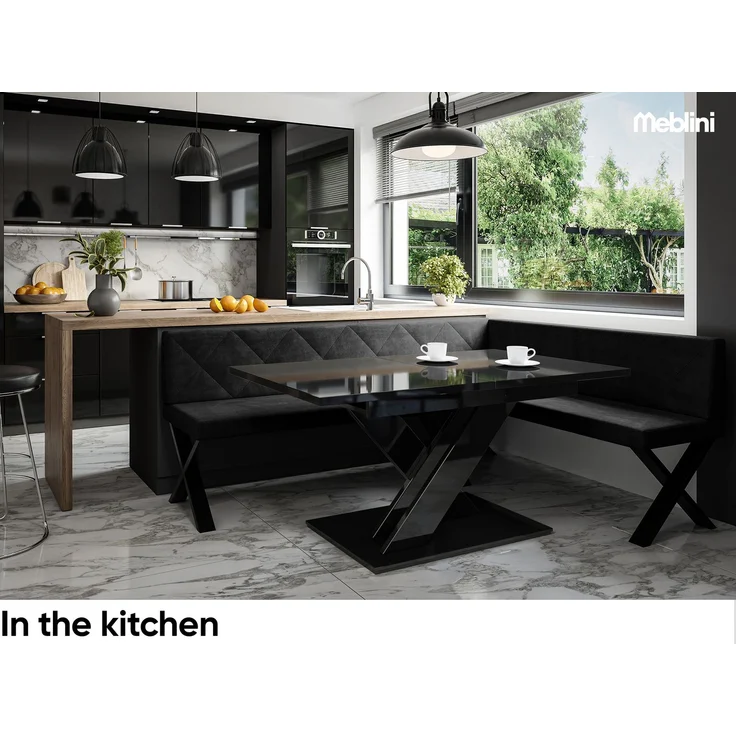 MEBLINI Eckbank für Esszimmer - Küchenbank - Essecke - Sitzecke Küche - ERIC - X-Beine 142x196x87cm Rechts - Graphit Samt – Bild 2