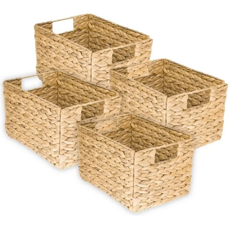 HMF Aufbewahrungskorb faltbarer Korb geflochten aus Wasserhyazinthe Seegras (4 St), handgefertigter Flechtkorb, 32 x 23 x 20 cm – Bild 4