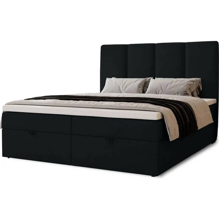 XXXL Boxbett Malmo, 120x200 cm, Schwarz, Textil, H3, Bonellfederkern, mit 2 Bettkästen, Oeko-Tex® Standard 100