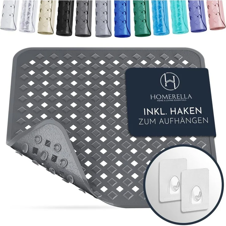 Homerella Duschmatte rutschfest - 100% BPA frei - Inkl. 2 Haken zum Aufhängen 53x53cm, Antirutschmatte Dusche hautsensitiv & schimmelresistent, - Duscheinlage maschinenwaschbar – Bild 1