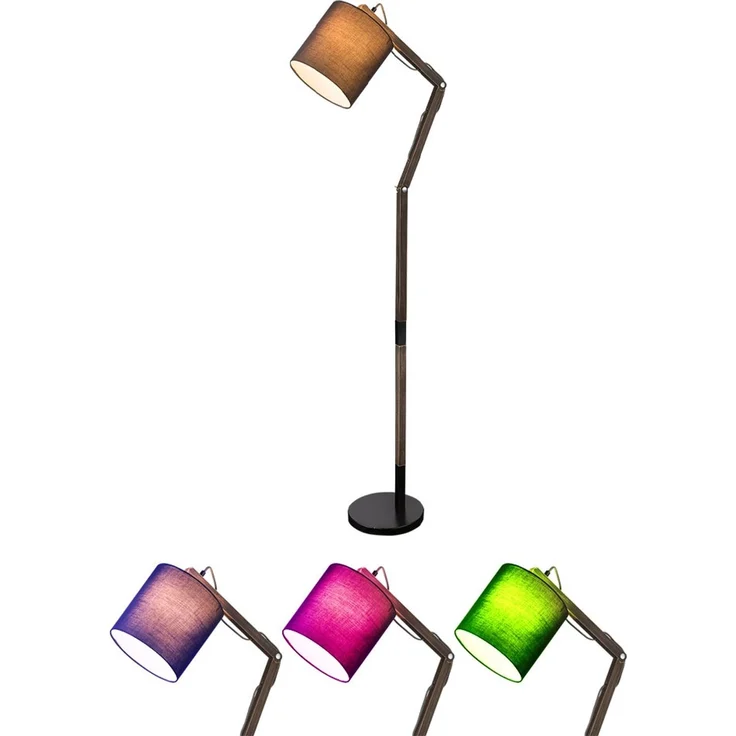 Smart RGB LED Stehlampe, Holz, Textil, grau, schwarz, beweglich, H 172 cm – Bild 1