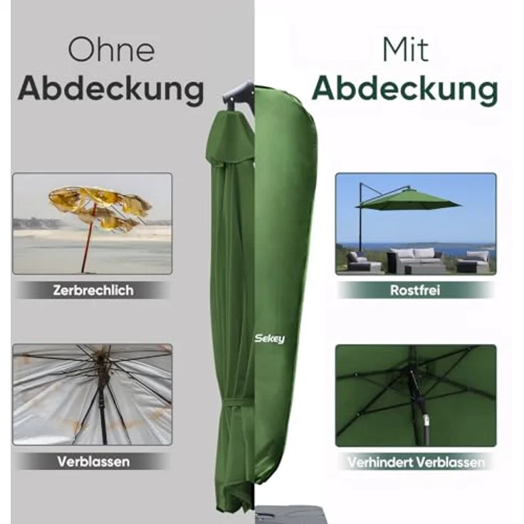 Sekey Schutzhülle für Ampelschirm / Sonnenschirm, Abdeckhauben für Sonnenschirm | 265×48/70 cm – 100% Wasserdichter Polyester, UV-Beständig – Bild 4