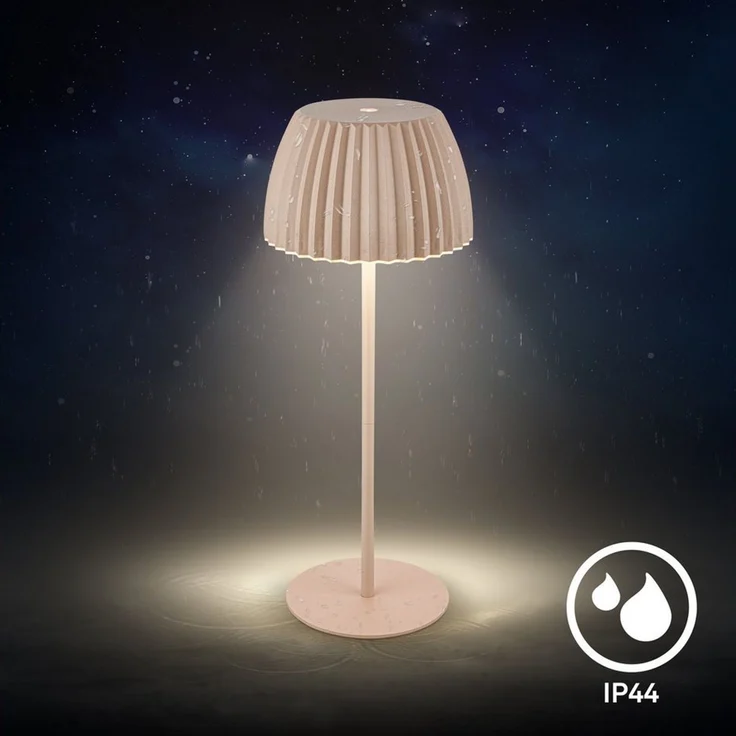 BRILONER - Riffle LED Tischlampe kabellos IP44 mit Lichtkante, 14,5x36,5 cm, Touchdimmer, Akku tauschbar, Nachttischlampe, Leselampe, LED Lampe, Akku Lampe, German Design Award Winner 2025, Beige – Bild 4