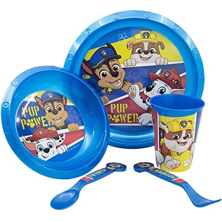 Kindergeschirr Set (5 tlg.) Schüssel, Teller, Becher & Besteck Paw Patrol – Bild 1