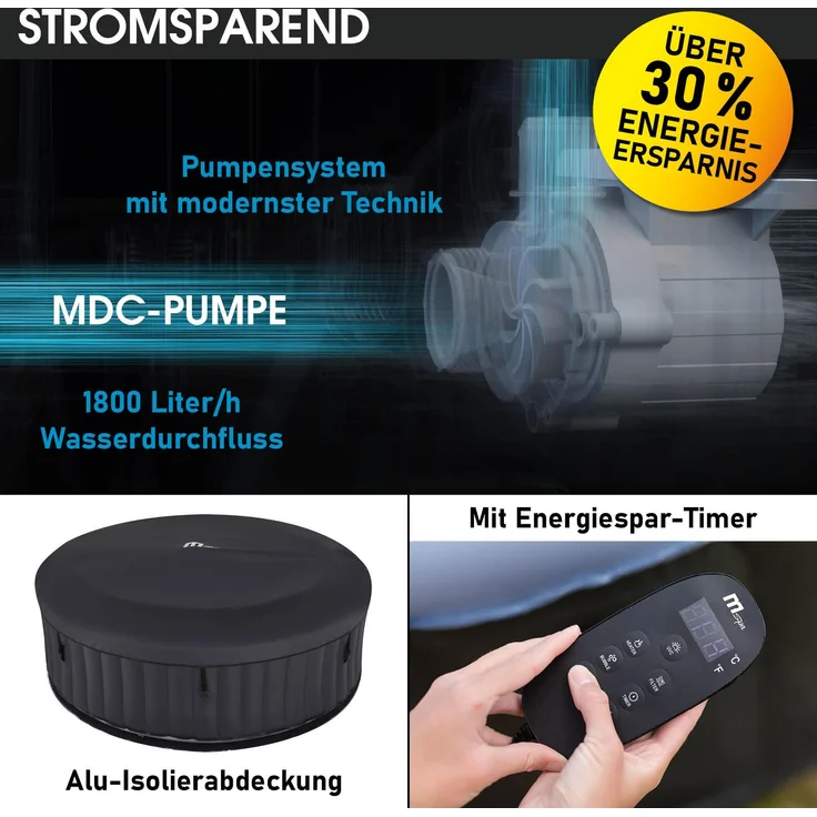 BRAST Whirlpool aufblasbar MSpa Bergen XXL für 8 Personen Ø224X70cm In- Outdoor Pool Ganzjähriger Einsatz 144 Massagedüsen Stromsparend inkl. Energiespar-Timer – Bild 7