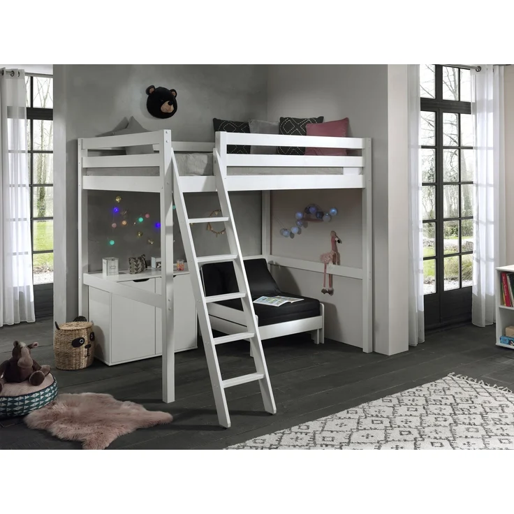 Hochbett Katheryn 209x215x190 Kinderbett Massivholz+MDF Weiß – Bild 3