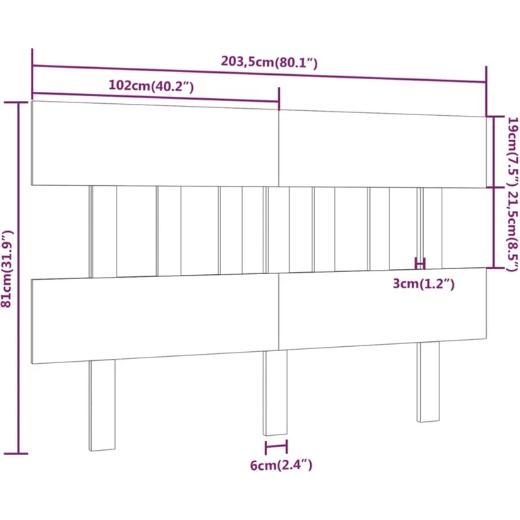 vidaXL Kopfteil Weiß 203,5 x 3 x 81 cm Massivholz Kiefer – Bild 5