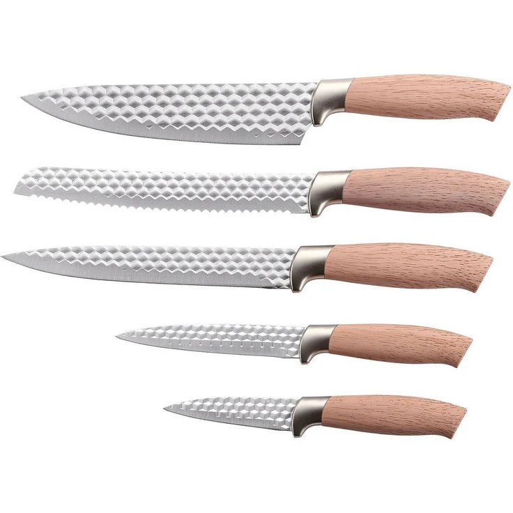 KING Messer-Set NATURELLE (Set, 5-tlg, 5 Küchenmesser), Messerklingen mit Wabenstruktur, Holz-Optik Griffe – Bild 3
