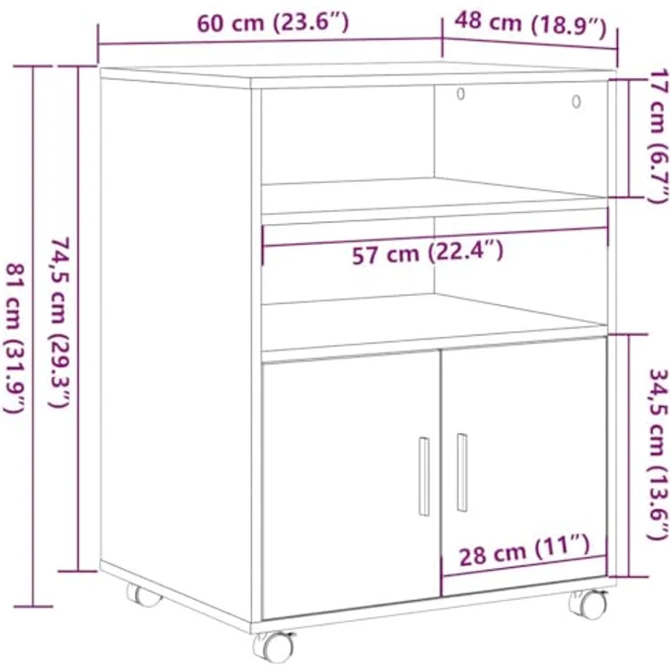 vidaXL Schrank mit Regal Schwarz Eichen-Optik 60 x 48 x 74,5 cm 869242 – Bild 4