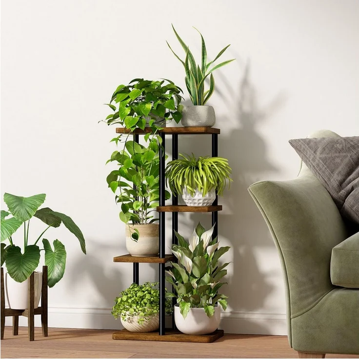 Bamworld Blumenständer Blumenschelf Pflanzenständer Pflanzenregal für mehrere Pflanzen (1 St), 4 Ebenen für 5 Töpfe, Eckpflanztisch – Maße 40 x 24 x 78 cm – Bild 2