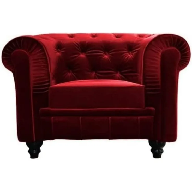 Menzzo Grand Fauteuil Chesterfield - Sessel mit Samtbezug Rot