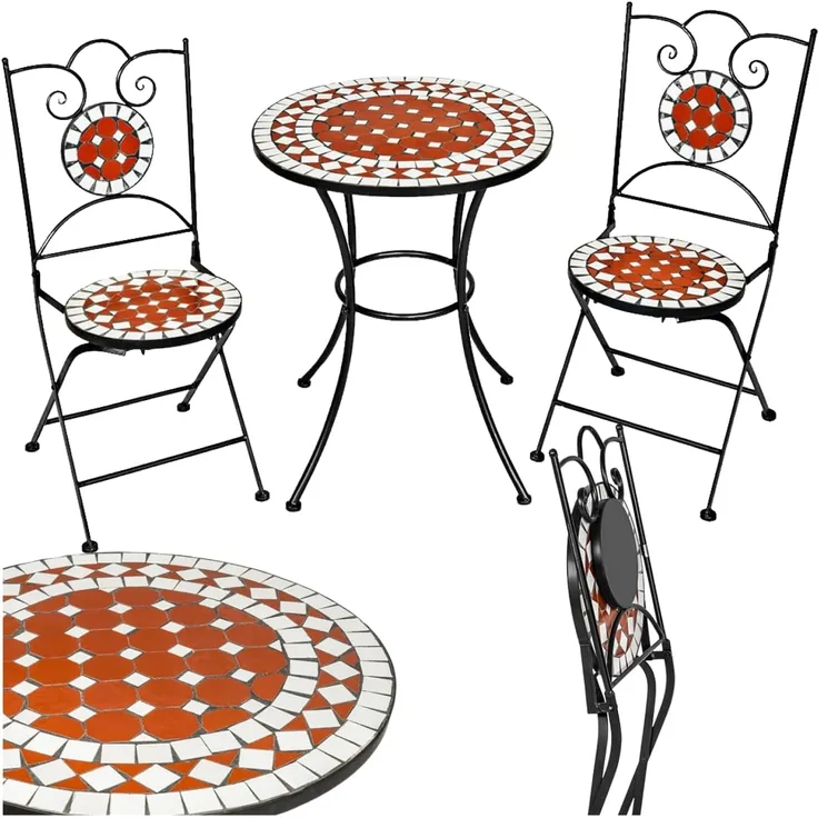 tectake Essgruppe Mosaik-Gartengarnitur, (Set, 3-tlg), für 2 Personen