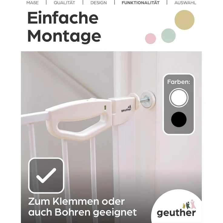 Geuther Türschutzgitter Easylock Flatstep Weiß I Treppenschutzgitter zum Klemmen oder Bohren I Breite 104-111 cm I Türschutz für Ihr Baby & Haustier I Kinderschutzgitter beidseitig öffnend – Bild 5