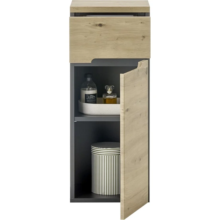 Badkommode >Memphis< Grau / Artisan Eiche Dekor - 30x74x31cm (BxHxT) – Bild 4