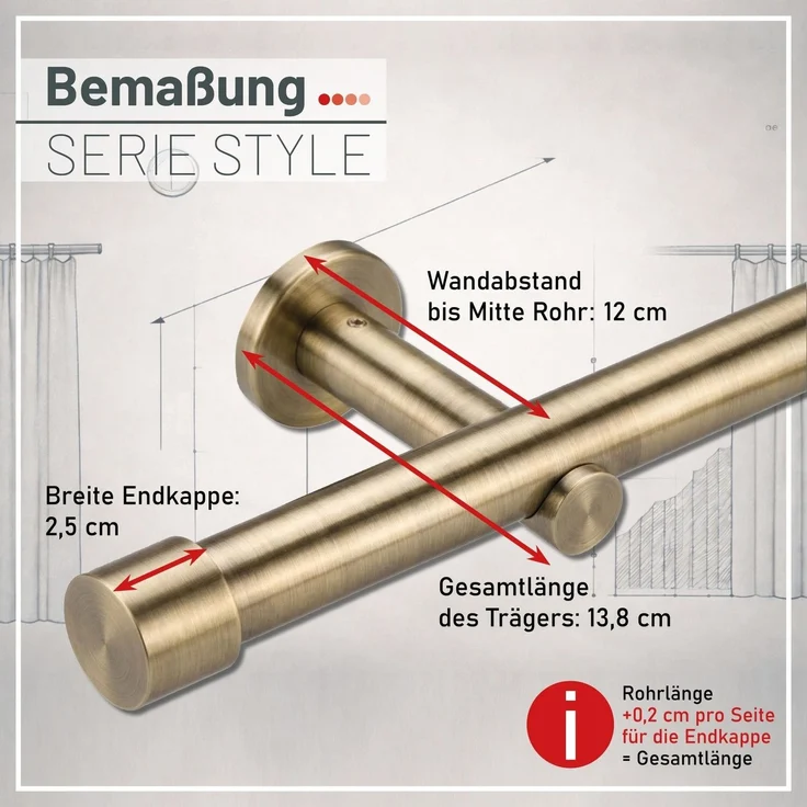Deco-Raum® Gardinenstange 25mm 1-läufig Kappe | Länge: 140cm | Material: Metall | Farbe: Schwarz – Bild 5