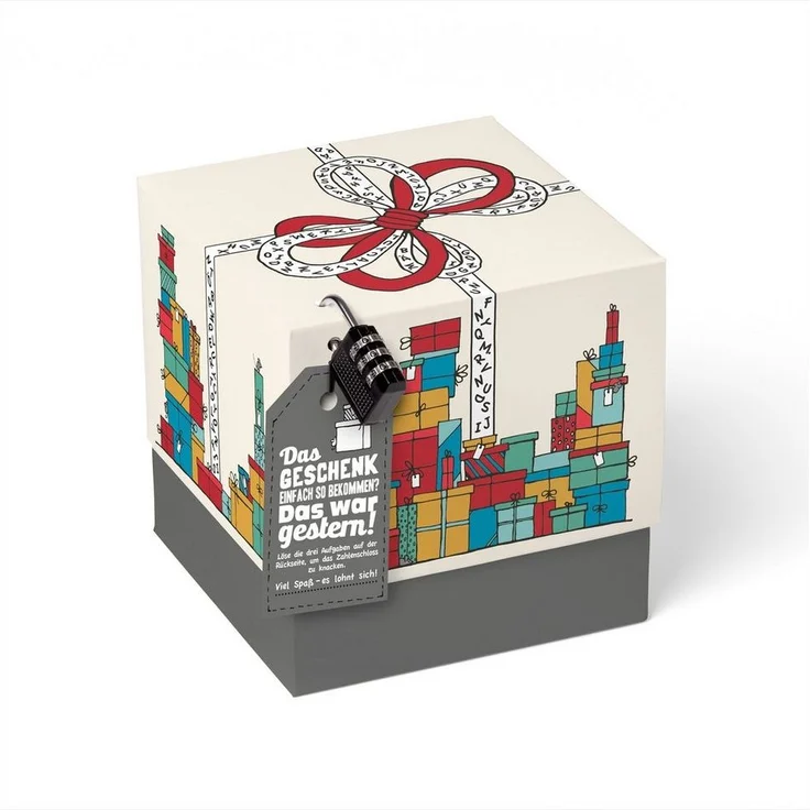 SURPRISA Geschenkbox Rätzel Geschenkbox, Geldgeschenk Verpackung & Gutschein Geschenk Box (inkl. 3-stelligem Zahlenschloss), Geschenkkarton Geschenkrätsel, 16,5 x 16,5 x 16,5 cm, farbig – Bild 1
